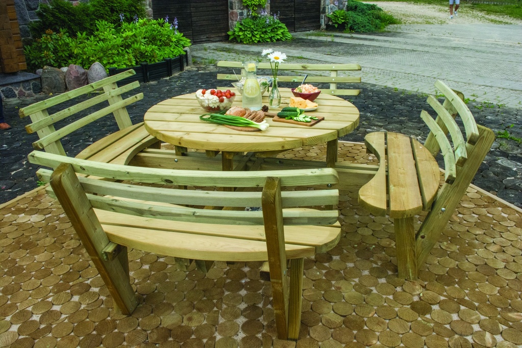 [97010] RONDE PICKNICKTAFEL MET RUGLEUNING DIA 120CM