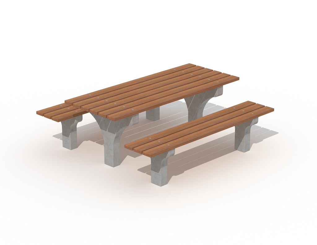 [P502*] TABLE AVEC PIED EN BETON BOIS TROPICAL